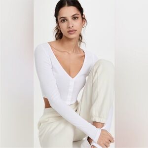 Alo Yoga Ribbed Cropped Whisper Cardigan in White